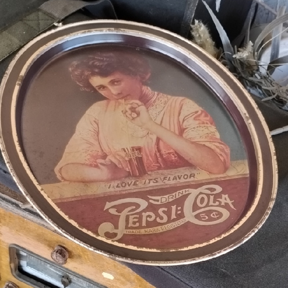 Vintage Pepsi-Cola Advertising Tray - Pink & Maroon
